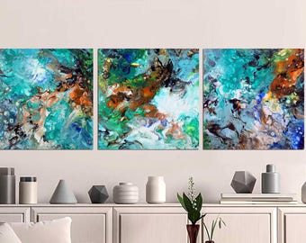 絵画セット2抽象モダンアート、青赤大きなストレッチキャンバス - Etsy