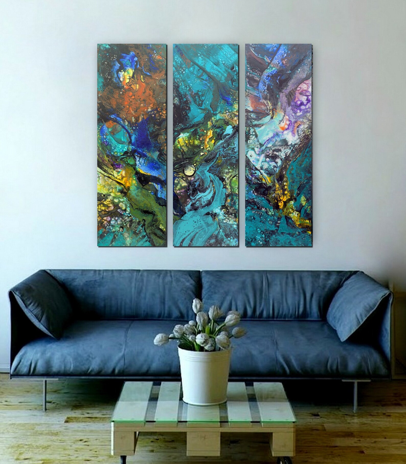 Large Triptych Abstract Painting Art Three Pieces Set Original Artwork ...