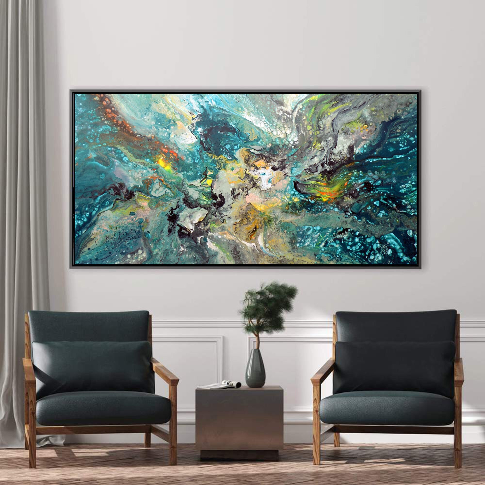 Extra Large Abstract Art Green Gray Original Painting on Canvas One of