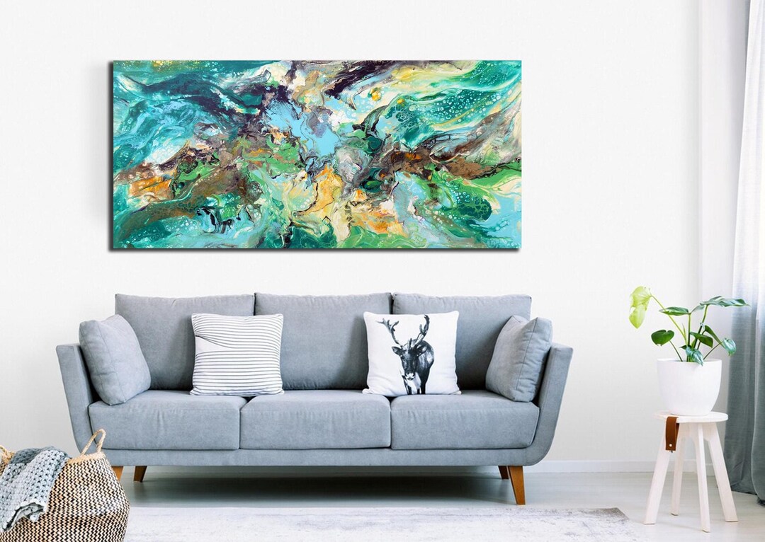 Horizontal Painting for Living Room Green Abstract Landscape Original ...