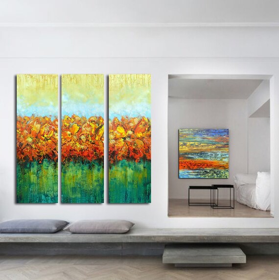 Abstract triptych set modern wall art canvas original artwork Etsy