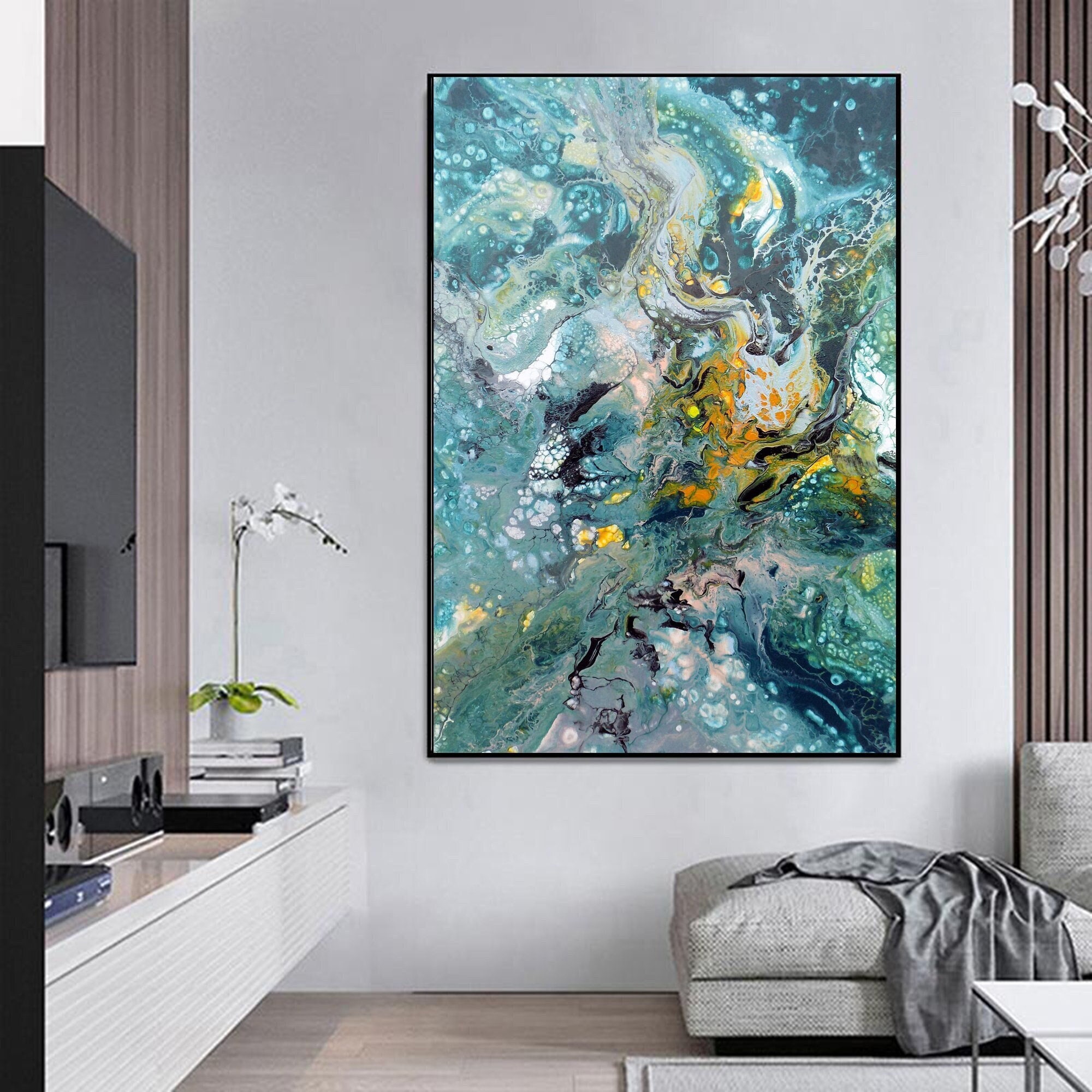Abstract art green gray original painting on canvas one of a kind artworkthumbnail