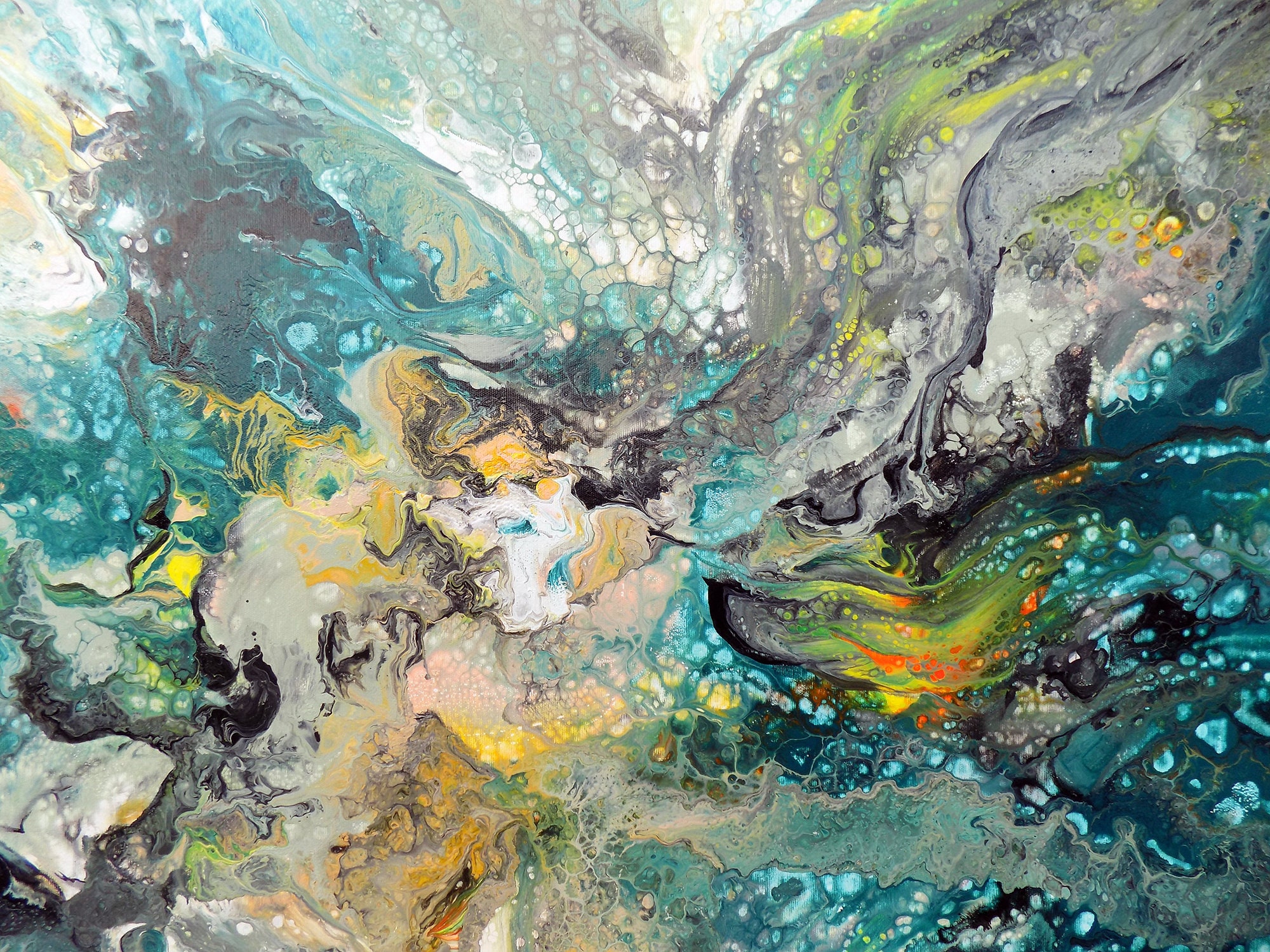 Extra Large Abstract Art Green Gray Original Painting on Canvas One of