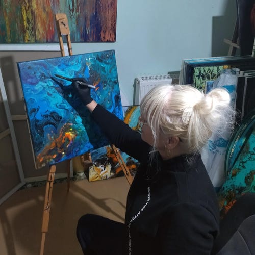 絵画セット2抽象モダンアート、青赤大きなストレッチキャンバス - Etsy