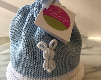 Handknit Cotton Newborn Baby Bunny Beanie