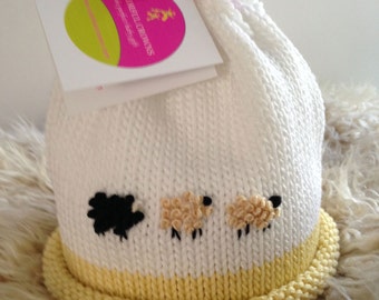 Baa Baa Black Sheep Handknit Cotton Baby Beanie