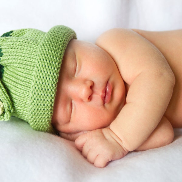 A Sweet Pea Knitted Newborn Baby Hat with Matching Onesie (Optional) Colorful Crowns
