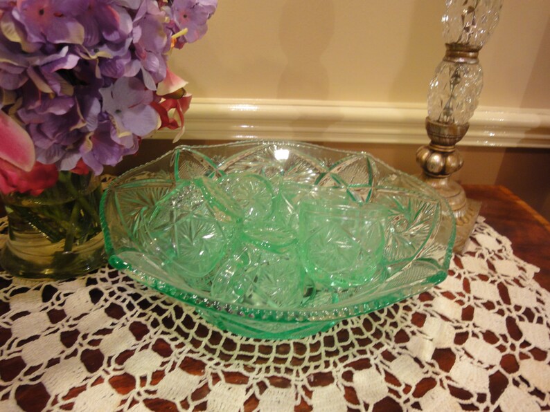 Rare Elegant Uranium Depression Glass Mint Green Punch Bowl Etsy