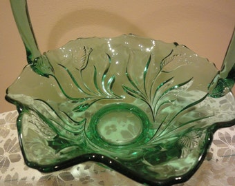 Fenton Collectible Glass Green Basket/Collectible Bowls/Baskets/Easter Basket Bowl/Antiques/Collectibles/Home Decor Collectibles and Glass