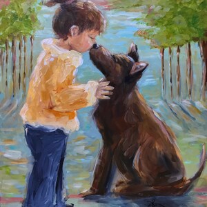 Little girl and puppy