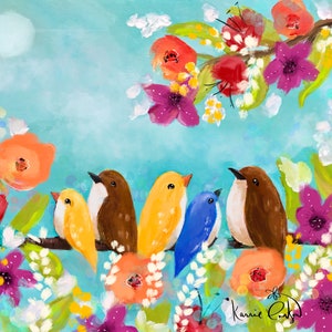 House finch painting| backyard birds  | colorful bird print | whimsical art