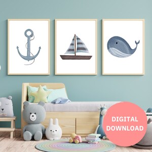Maritim Kinderzimmer Dekor, Maritim Baby Print, Gender Neutral Kinder Schlafzimmer, Strand Dekor, Jungen Nautische Wandkunst, Ozean Badezimmer Digitaler Download