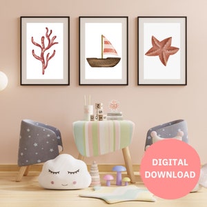 Maritim Kinderzimmer Dekor, Maritim Baby Print, Gender Neutral Kinder Schlafzimmer, Strand Dekor, Mädchen Nautische Wandkunst, Ozean Badezimmer Digitaler Download
