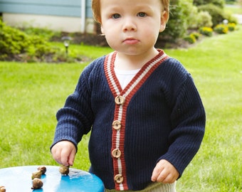 Collegiate Recycled Cotton Baby Toddler Button Down Cardigan Knit Sweater Eco Friendly Made in USA Navy