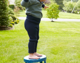 Ribbed, Recycled Cotton, Baby, Toddler, Gender Neutral, Knit Pants, Eco Friendly, Girl, Boy, Shower Gift, Made in USA, Navy Blue