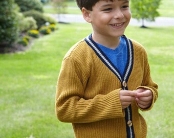 Collegiate Recycled Cotton Baby Toddler Button Down Cardigan Knit Sweater Eco Friendly Made in USA Mustard