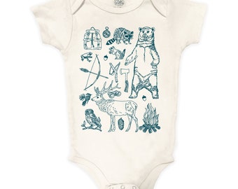 Romper baby Boy new baby Baby Gift baby girl Owl Organic Cotton Bodysuit: Onseie nature baby shower Forest Woods unisex