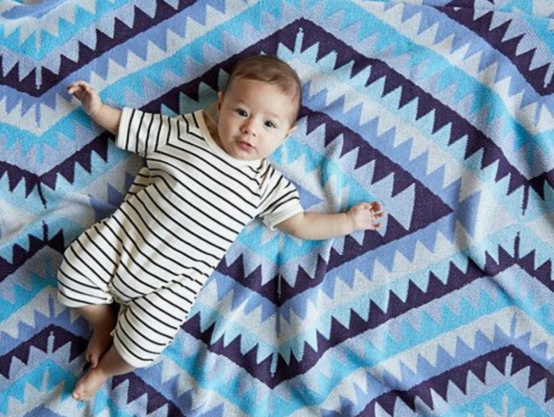 recycled cotton blanket stroller blanket Navajo Inspired Cotton Baby Layette Blanket: global nursery decor kilim inspired blanket