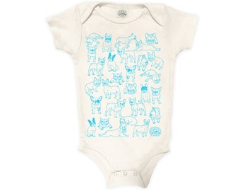 Frenchies Organic Cotton Onesie® new baby shower gift french bulldog hand drawn silk screen print dog gender neutral unisex USA made unisex