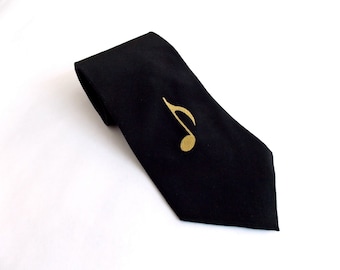 Men's tie - Original screen print, black with gold note