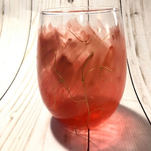 Red Lightning / Stemless wine glass / Gold lightning strikes / Hand Painted
