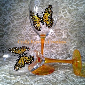 Hand Painted Monarch Butterfly Wine Glass