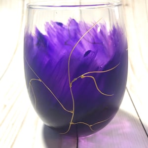 Purple Lightning / Stemless wine glass / Hand painted