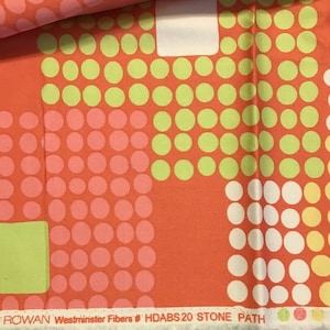 Amy Butler Love Stone Path home dec print, sateen, salmon pink, lime green, out of print