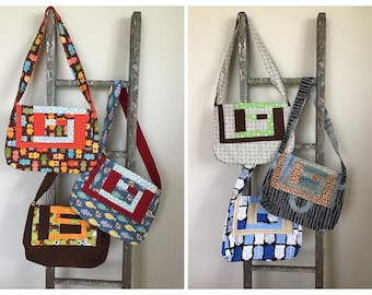 Patchwork Messenger Bag: Cotton Crossbody Book Bag
