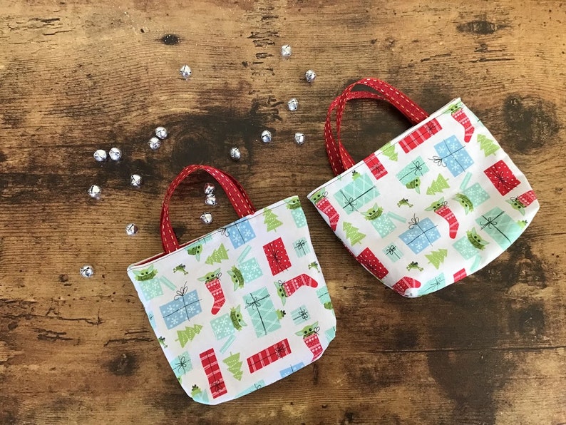 Mini Gift Bags, Reusable, Holiday, Christmas, Gift Card Holder, Party Favor, set of 2, made with licensed Mandalorian fabric Gift Gopher Grogu