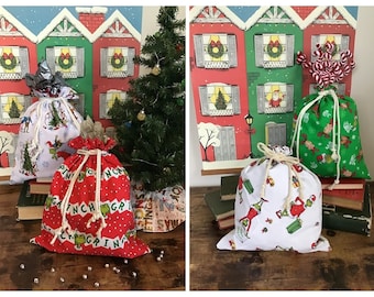 Grinch Christmas Sack, Reusable Drawstring Holiday Gift Bag, Whoville Holiday Home Decor, Dr. Seuss Santa Sack, Under the Tree Filler