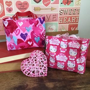Valentines Mini Gift Bags, Treat Bags, Reusable, Gift Exchange, Gift Card Holder, Party Favor, made with licensed Hello Kitty fabric