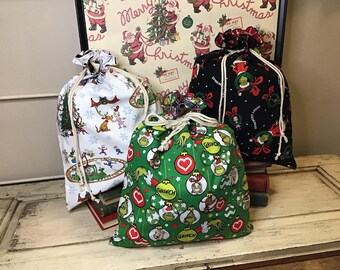 Grinch Christmas Sack, Reusable Drawstring Holiday Gift Bag, Grinch Holiday Home Decor, Dr. Seuss, Whoville, Under the Tree, NEW SIZE