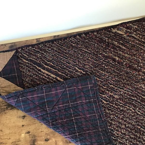 Handmade Homespun Chenille Rug, Door Mat, Kitchen Mat, Accent Rug, Purple, Navy Blue, Plaid, One-of-a-Kind