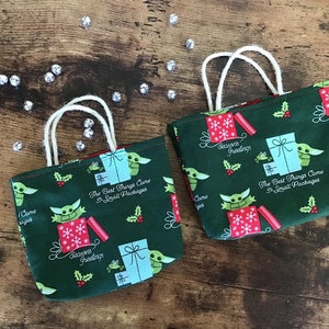 Mini Gift Bags, Reusable, Holiday, Christmas, Gift Card Holder, Party Favor, set of 2, made with licensed Mandalorian fabric Grogu Small Packages