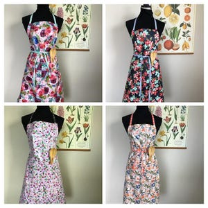 Laminate adult apron, carpenter style, fully adjustable, all purpose work apron, floral prints, waterproof, fully wipeable