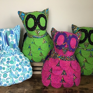 Flannel stuffed owls, colorful owls, kids stuffed animals, super soft flannel
