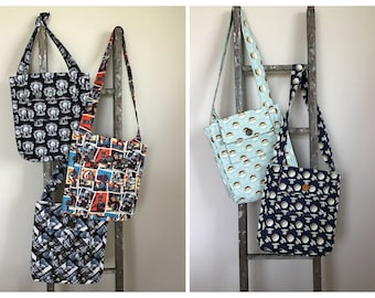 Crossbody messenger bag, school bag, work bag, carryall, made with licensed Mandalorian fabirc