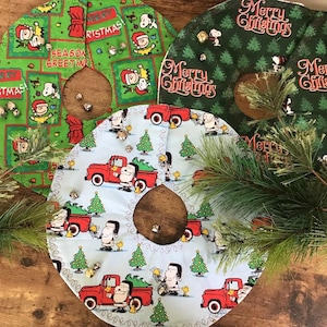 Mini Christmas Tree Skirt, Handmade, Quilted, Tabletop Tree Skirt, Christmas Table Decor, 12&quot; made with licensed Peanuts fabric