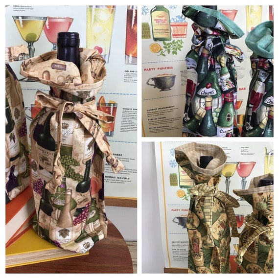 Reusable Fabric Wine Gift Bag: Handmade Cotton Bottle Bag