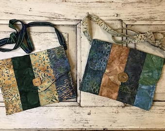 Bolso bandolera Batik: bolso de hombro de algodón estampado a mano con botón