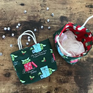 Mini Gift Bags, Reusable, Holiday, Christmas, Gift Card Holder, Party Favor, set of 2, made with licensed Mandalorian fabric image 4