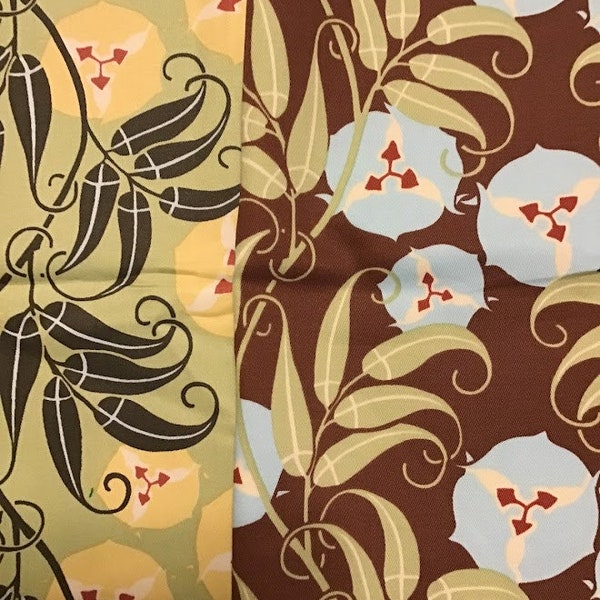 Amy Butler Nigella Passion Vine home dec print, sateen, green and yellow, brown and blue, out of print