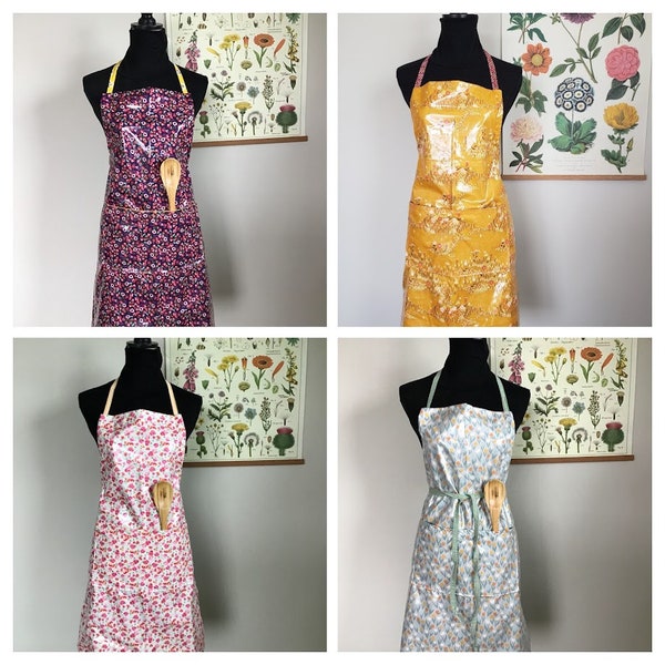 Laminate adult apron, carpenter style, fully adjustable, all purpose work apron, floral prints, waterproof, fully wipeable