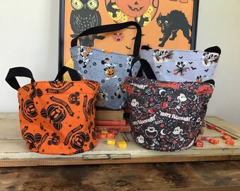 Halloween Trick or Treat Buckets, Reusable , Candy/Treat Bags, Halloween Party, made with licensed Mickey Mouse fabric