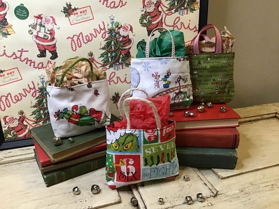 Grinch Mini Gift Bags Dr. Seuss Christmas Treat Bags Reusable Small Gifts Holiday Gift Exchange Gift Card Holder Party Favor Set of 2 Etsy