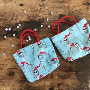 Mini Gift Bags, Reusable, Holiday, Christmas, Gift Card Holder, Party Favor, set of 2, made with licensed Mandalorian fabric Jack Sandy Claws