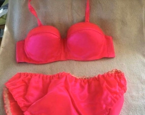 Shocking pink satin two piece bathing suit. 1960s… - image 1
