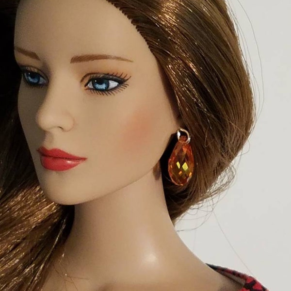Swarovski Crystal Teardrop Earrings for 16 Inch Dolls Like Ellowyne Wilde and Tonner, In 2 Colours