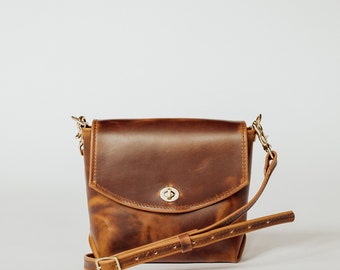 Leather Turn-Lock Bag